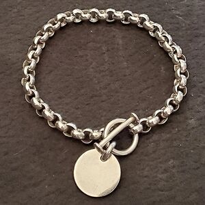 Rare Silpada 925 Sterling Silver Rolo Link Disc Charm Bracelet B0481